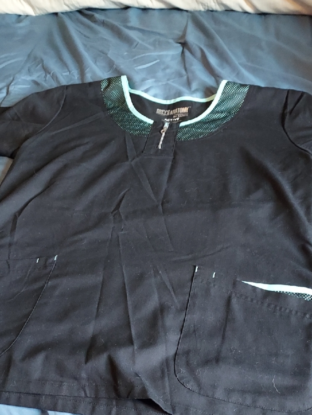 Black Medical Scrub Top with Mint Trim